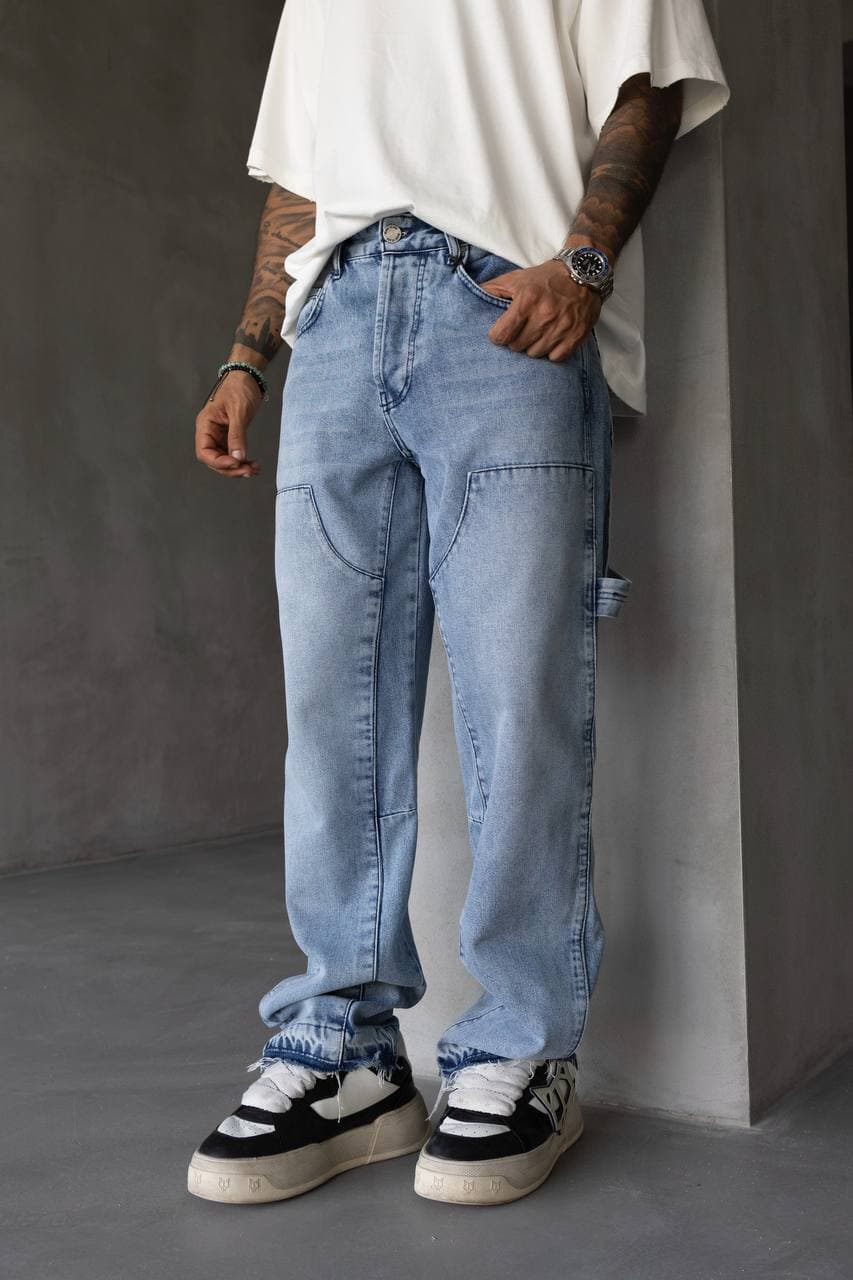 Cargo Pocket Oversized Light Wash Jeans