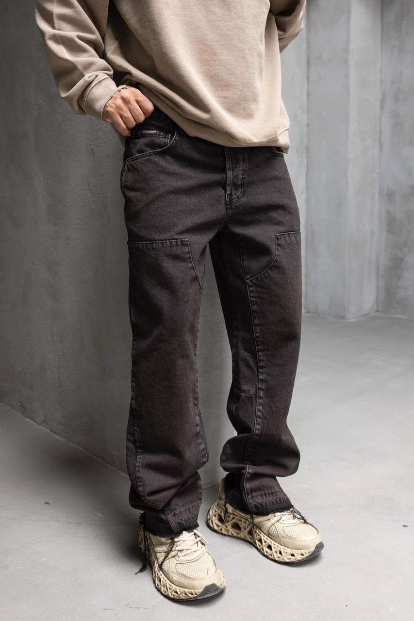 Straight Leg Cargo Denim Jeans
