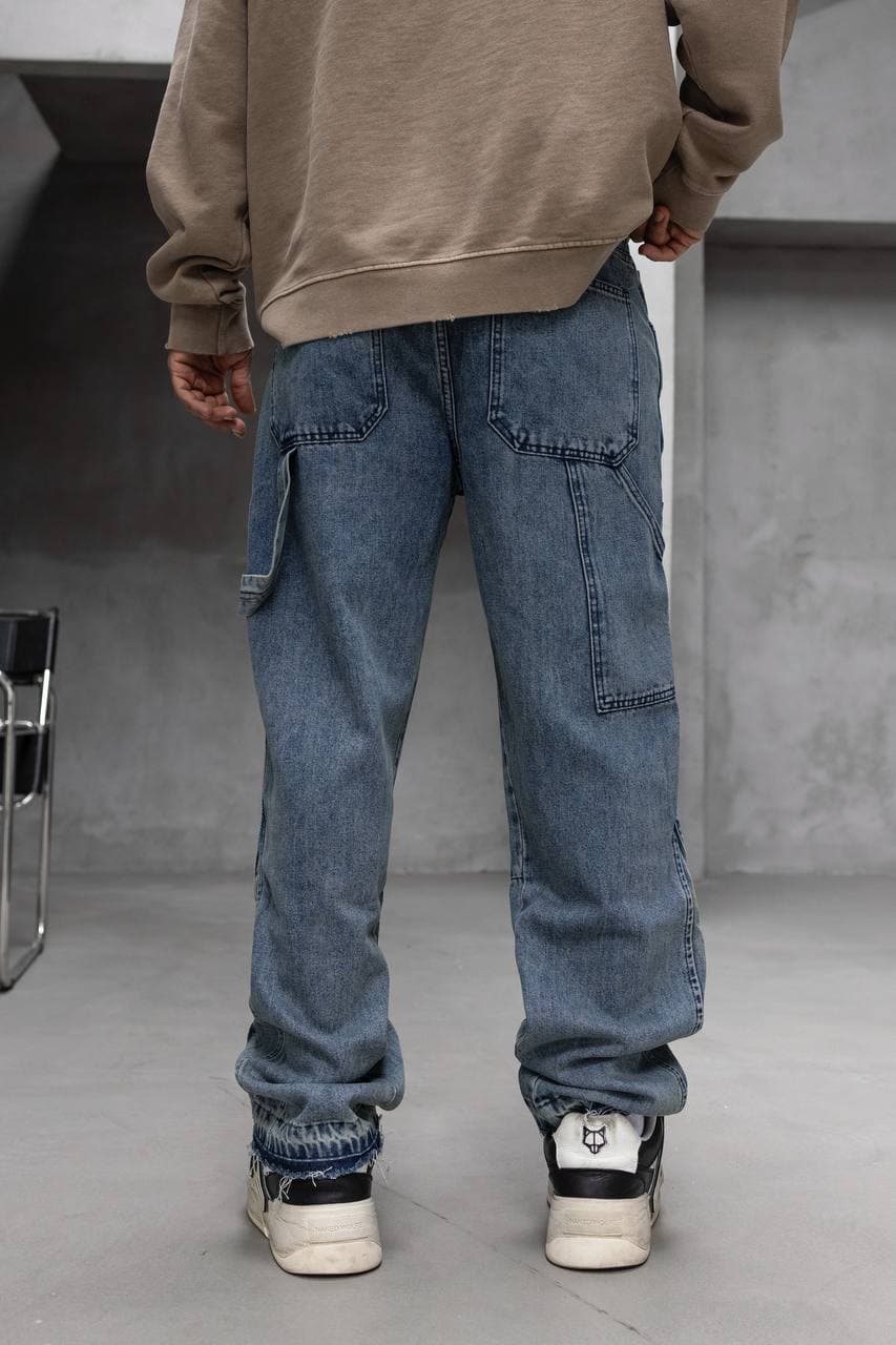 Cargo Pocket Ripped Hem Jeans