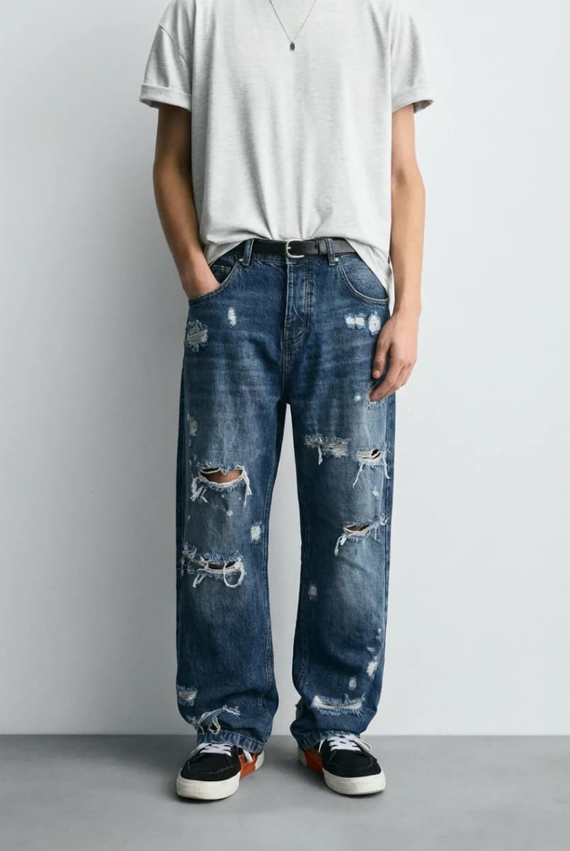 Heavy Ripped Wide Leg Denim