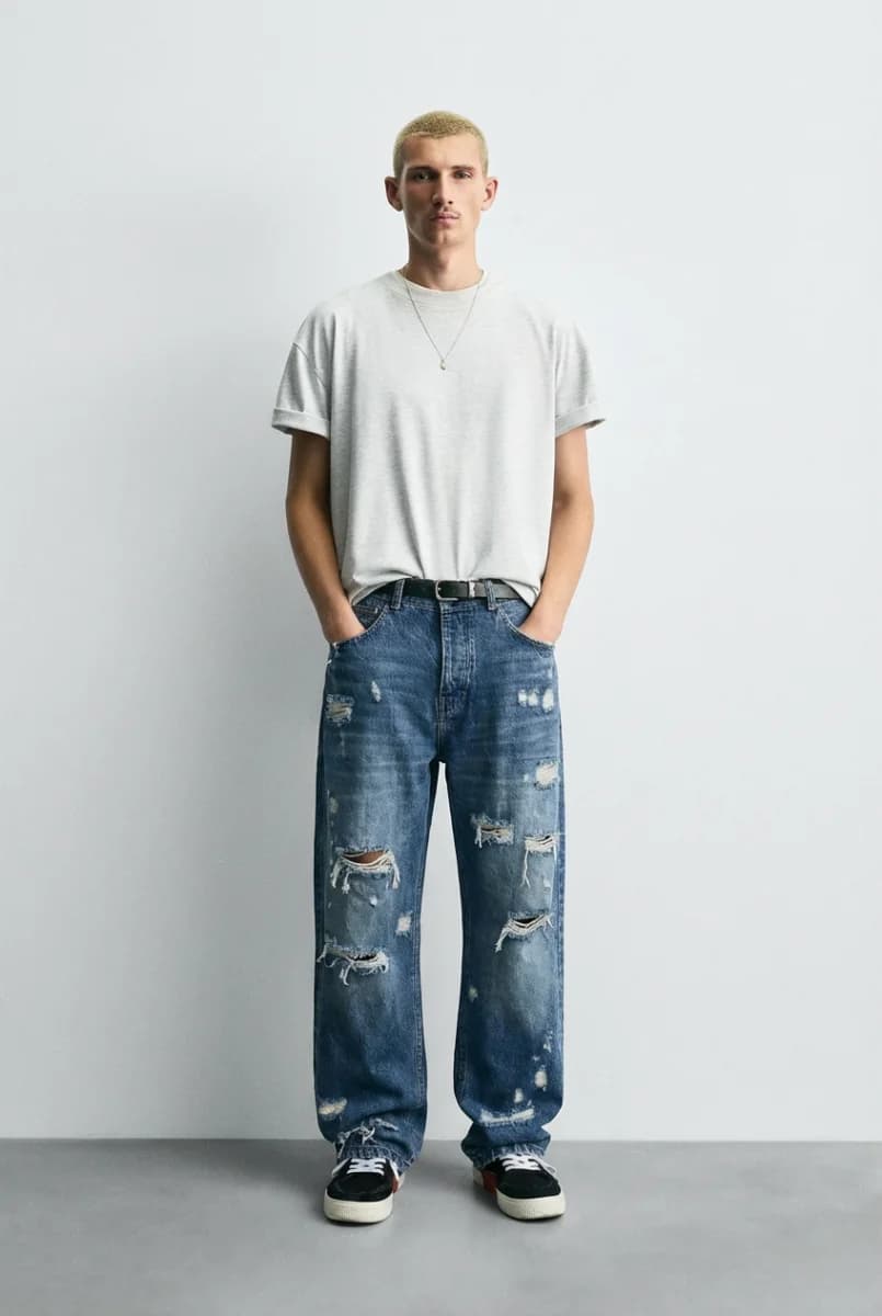Heavy Ripped Wide Leg Denim