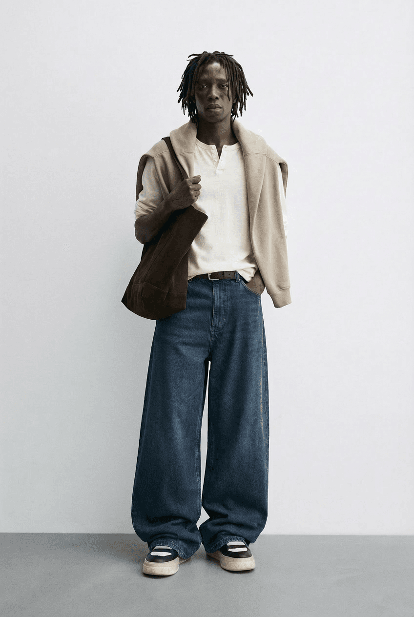 Relaxed Fit Wide Leg Denim